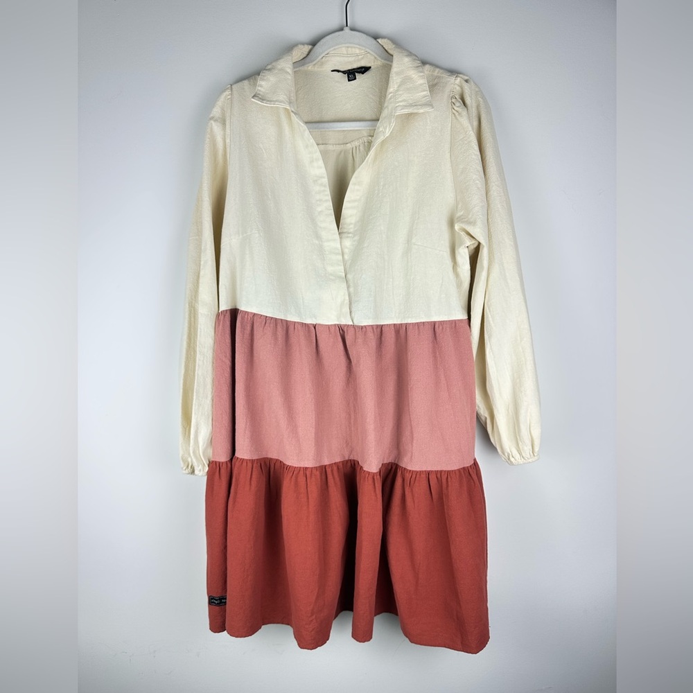Simply Southern Colorblock Collared Long Sleeve Dress Preppy Lightweight Size XL